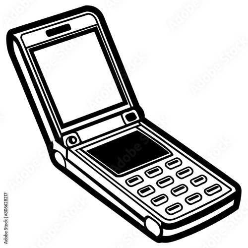 Old classic folding mobile phones with white backgrounds Vector illustration.