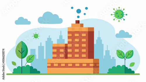 Smart bricks containing microorganisms that can purify the air and reduce pollution within the building.. Vector illustration