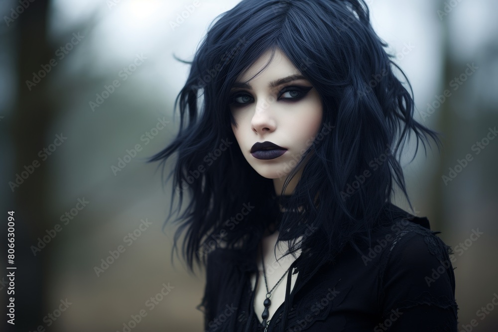 dark and mysterious woman with black hair