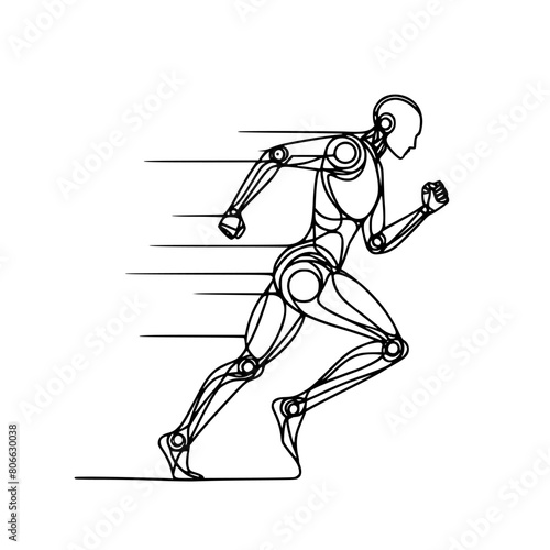 AI artificial intelligence and digital technology brain data robot conceptual.humanoid running art.continuous line drawing,