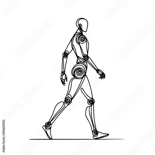 AI artificial intelligence and digital technology brain data robot conceptual.humanoid walking art.continuous line drawing,
