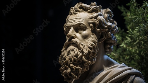 Dramatic portrait of ancient greek philosopher statue