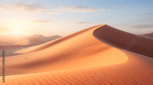 Breathtaking desert landscape with golden sand dunes at sunset