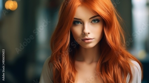 Stunning redhead woman with piercing green eyes