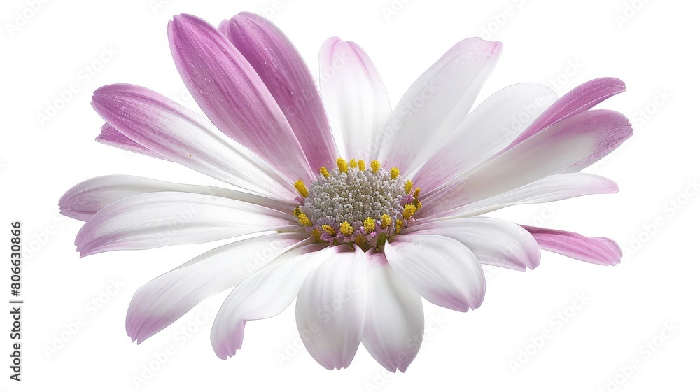 Beautiful white Daisy (Marguerite) with a little pink, isolated on white background, including clipping path,beautiful bellis perennis flower isolated on white background,Macro shot of white daisy 
