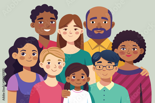 Familia contenta. Familia con tonos de piel diferentes entre sí. Amigos. Grupo de familiares tomando una foto.