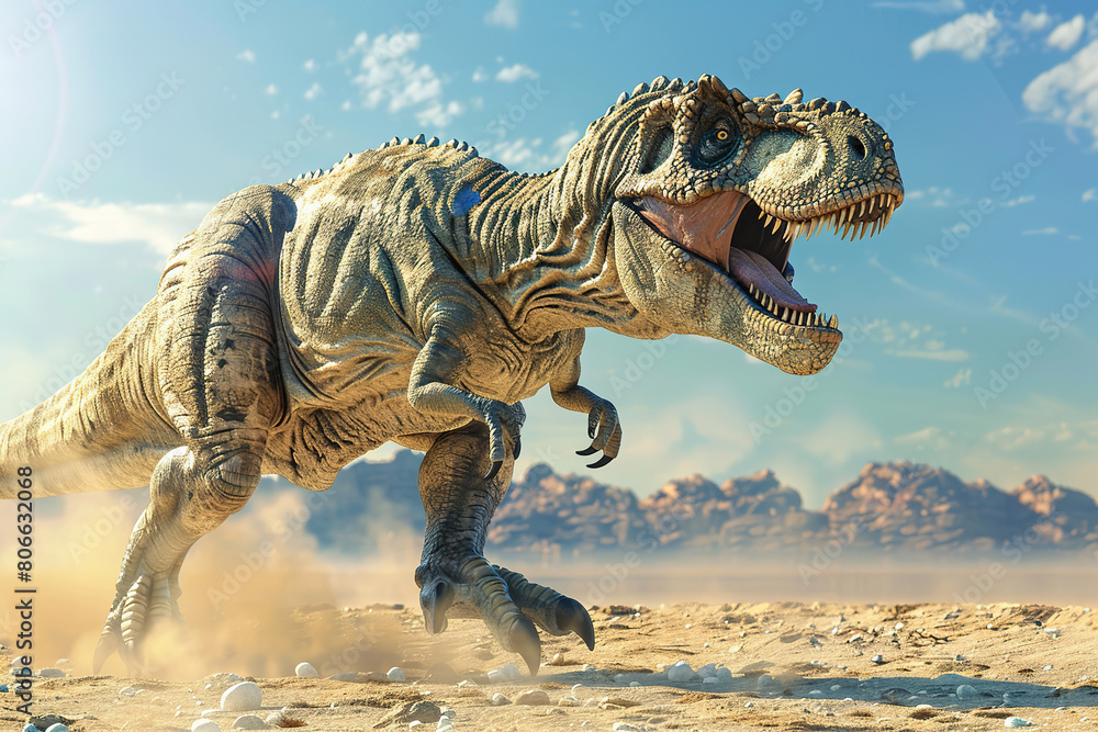 Generative ai on theme of big scary hungry dinosaur with kind eyes and sharp teeth destroying park Generative ai on theme of big scary hungry dinosaur with kind eyes and sharp teeth destroying park