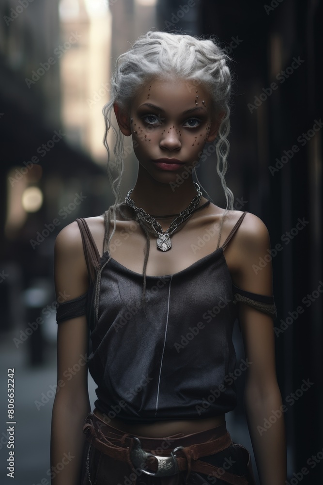 Edgy and mysterious woman with striking makeup and accessories Edgy and mysterious woman with striking makeup and accessories