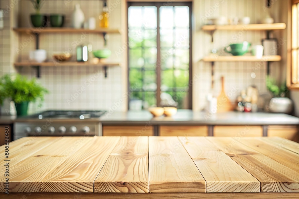 Wooden top with blurred empty japan kitchen background can be used for mocking up or display product to make advertising. Wooden top with blurred empty japan kitchen background can be used for mocking up or display product to make advertising.