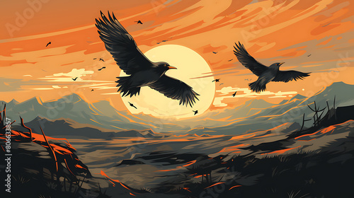 A vector illustration of a group of migrating birds. photo
