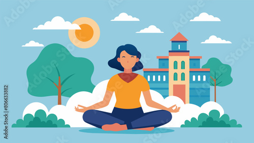 A student taking a yoga class on campus focusing on mindful breathing and finding balance in both their mind and body..