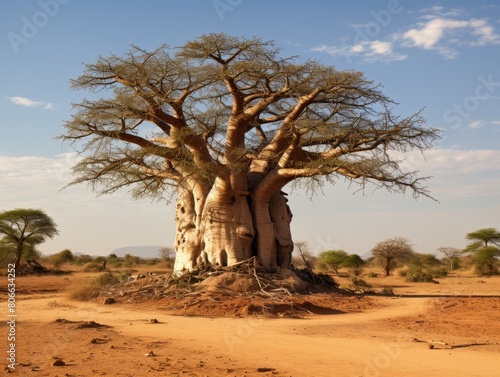 Majestic baobab tree in arid african landscape