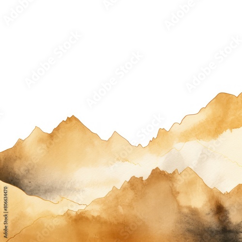 Gold tones watercolor mountain range on white background with copy space display products blank copyspace for design text photo website web banner 