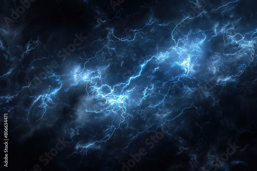 Generative ai on theme of scary bright electric lightning bolt with branches in the night dark sky © oleg525