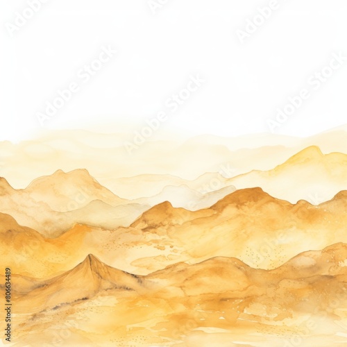 Gold tones watercolor mountain range on white background with copy space display products blank copyspace for design text photo website web banner 