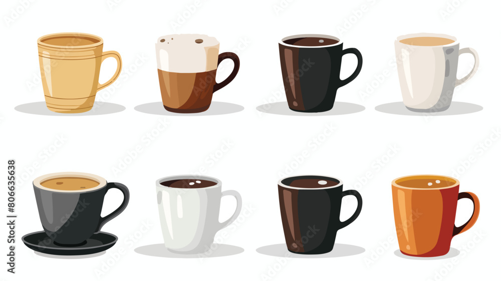 Set big and small cup of coffee with handle silhouette