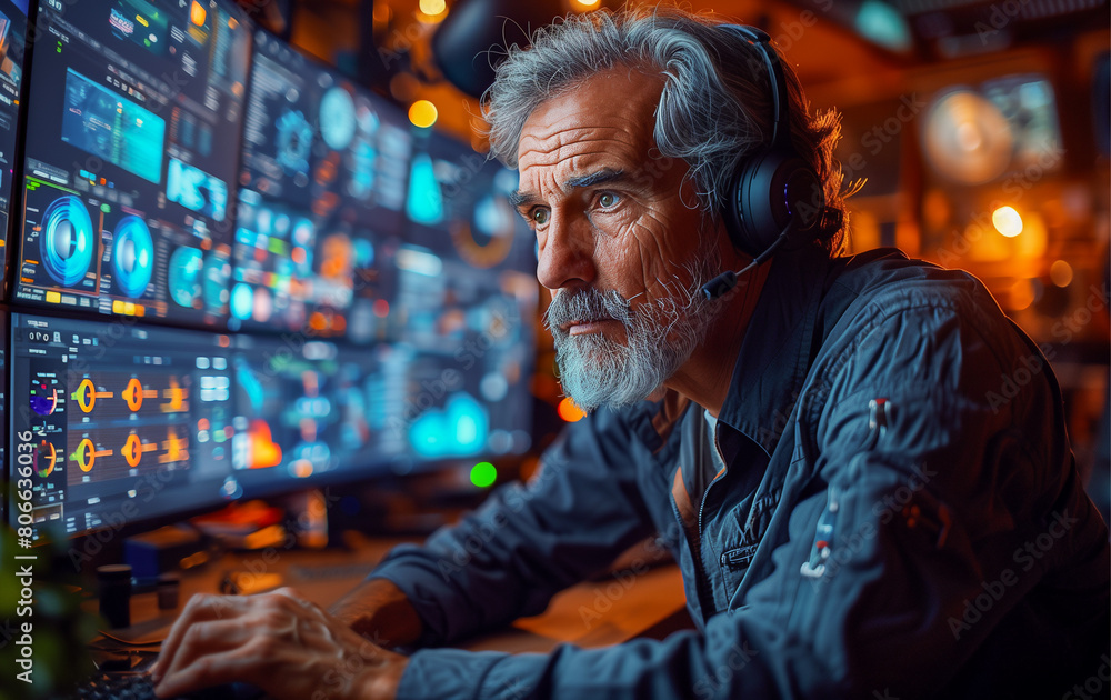 A man eyes a computer screen A man eyes a computer screen