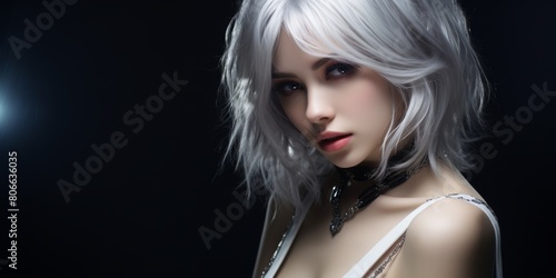 Alluring woman with striking white hair