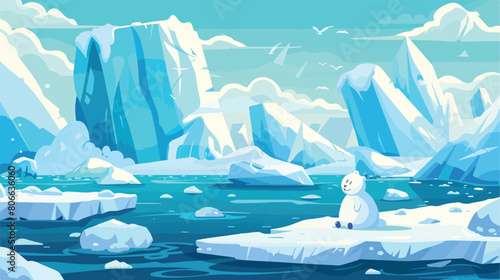 Set of cute cartoon North pole Arctic on icebergs vector