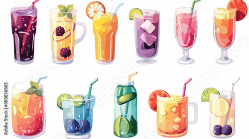 Set of nice beverages items Vector illustration. vector