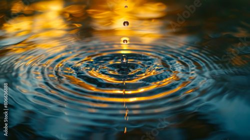 A crystal-clear droplet dances mid-air  sunlight catching its iridescence  as it plunges into a serene pond