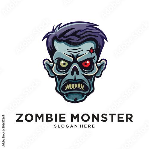 zombie monster head character logo design vector