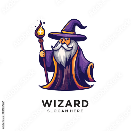 wizard old magic character logo design vector