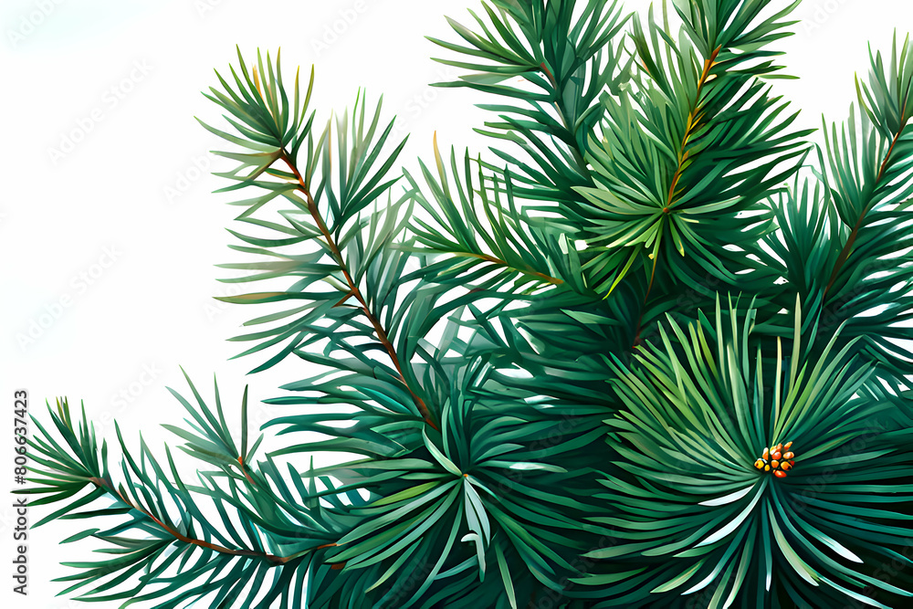 Naklejka premium Blue Spruce Branches: A Detailed Portrait Against a Starry Canvas