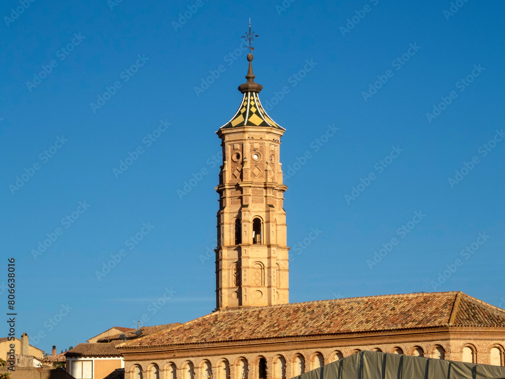 Mudejar tower of the church of San Martin. San Martin del Rio, Teruel, Spain.