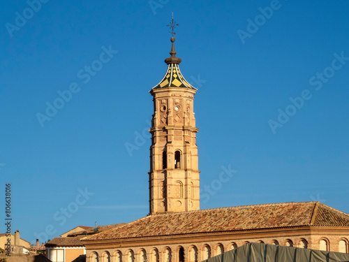Mudejar tower of the church of San Martin. San Martin del Rio, Teruel, Spain.
