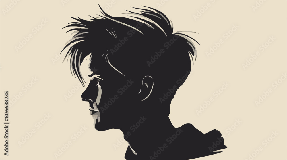 Silhouette closeup front view young guy with hairstyle