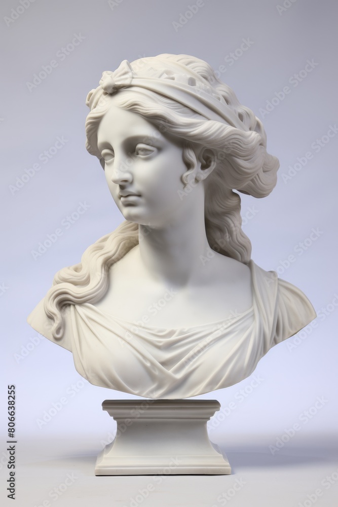 Elegant marble bust sculpture of a woman with flowing hair