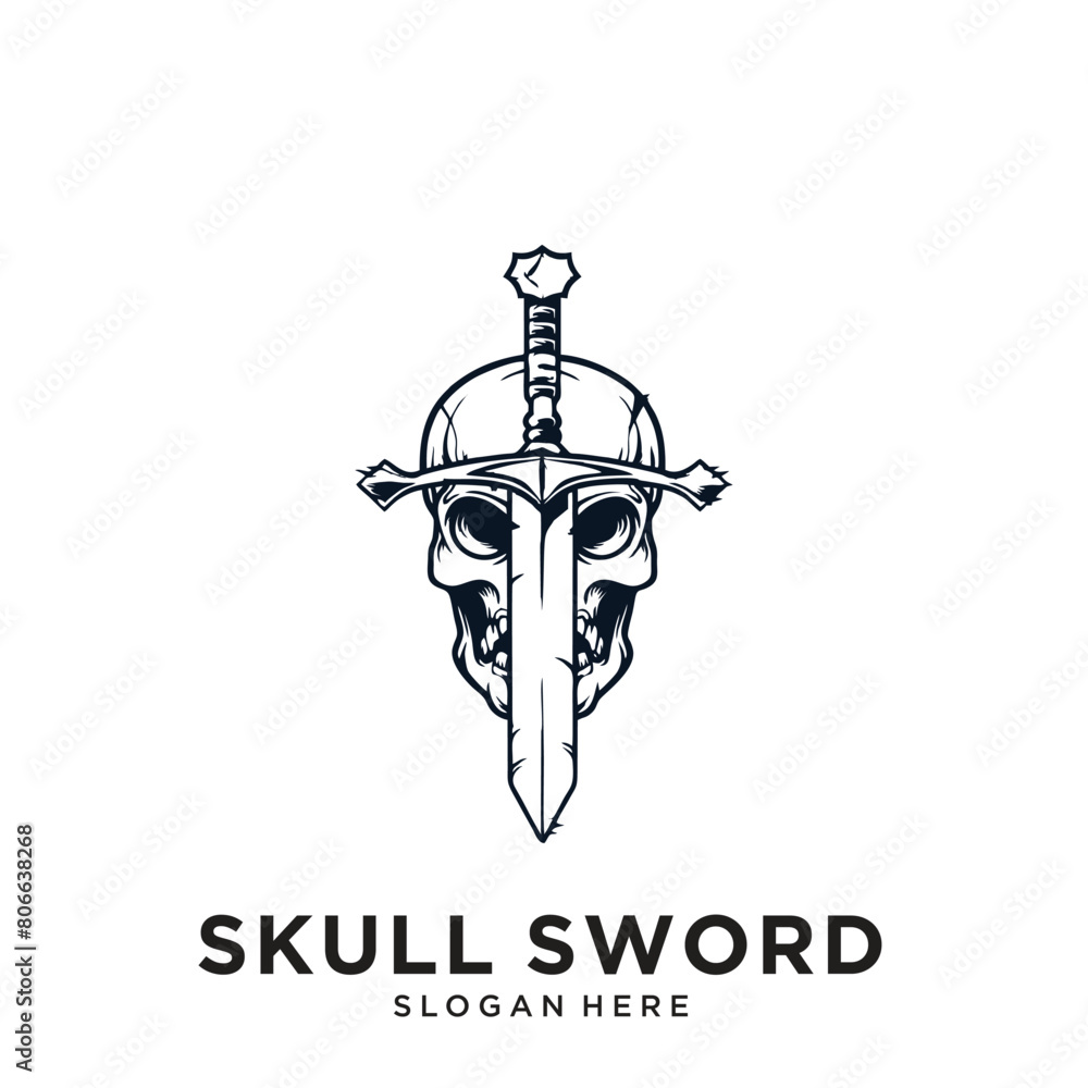 skull sword character logo design vector skull sword character logo design vector