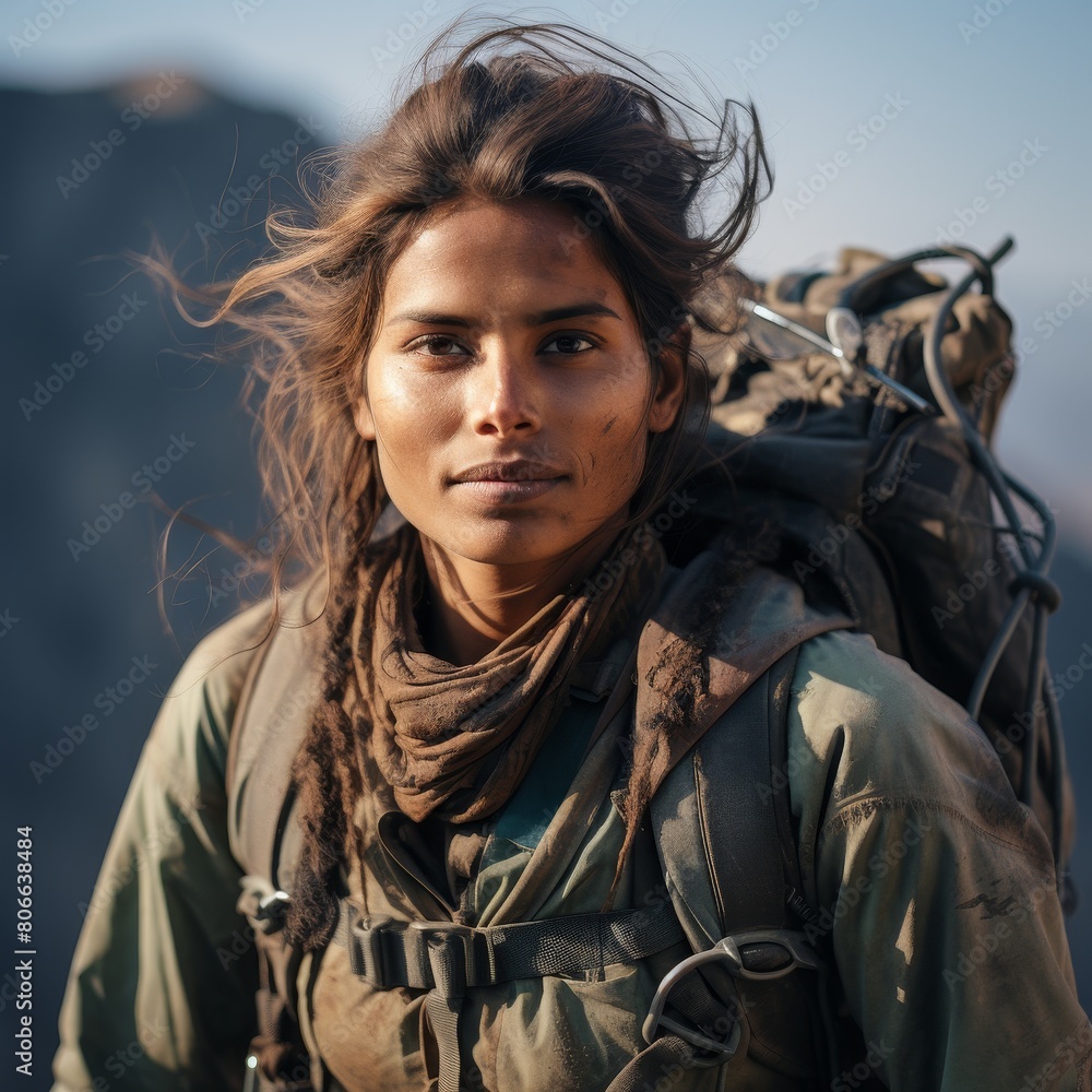 adventurous woman in mountain landscape adventurous woman in mountain landscape