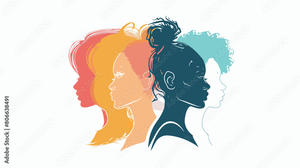Silhouette color sections of woman face with collected