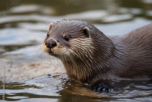 close-up of a wet otter in the water