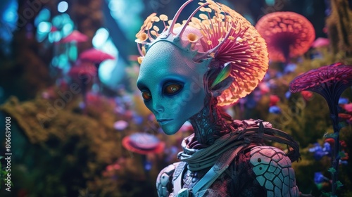 Alien creature in vibrant underwater environment