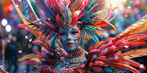 Woman with a colorful and extravagant carnival costume  Woman with a colorful and extravagant carnival costume 