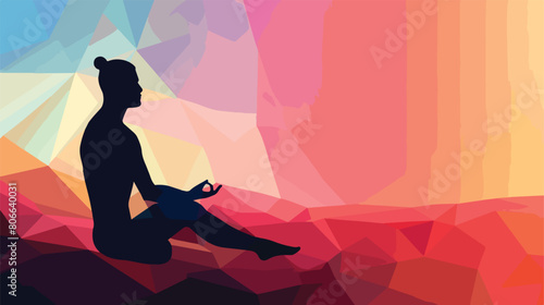 Silhouette of man in origami in lotus position vector