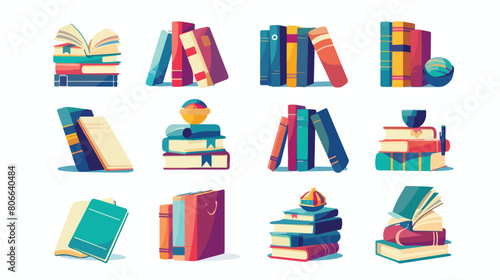 Silhouette set stack school books icon vector 