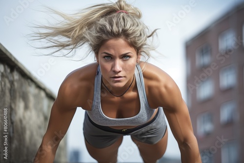 Determined female athlete in workout gear