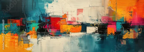 Panel kuchenny z motywem Vibrant dreams of urban life. A colorful abstract painting depicting a lively cityscape with bright and bold hues, capturing the energy and vibrancy of city living
