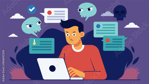 A man scrolling through social media his fear filter making him see every news article as a direct threat to his safety..