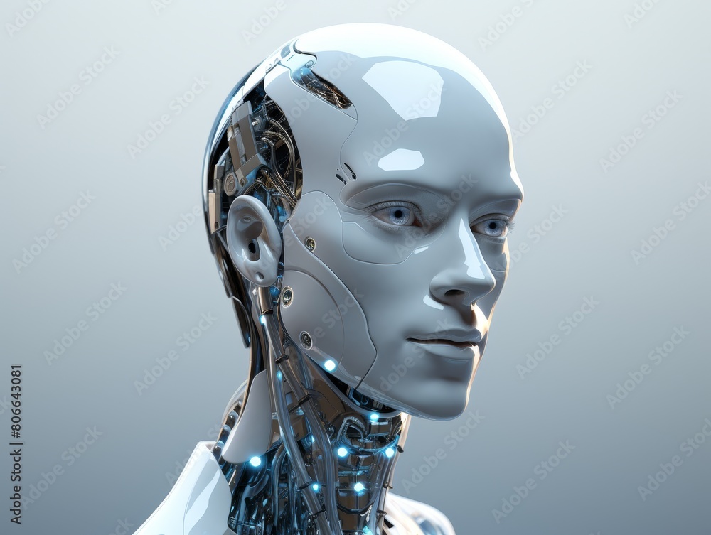 futuristic android robot head with glowing eyes futuristic android robot head with glowing eyes
