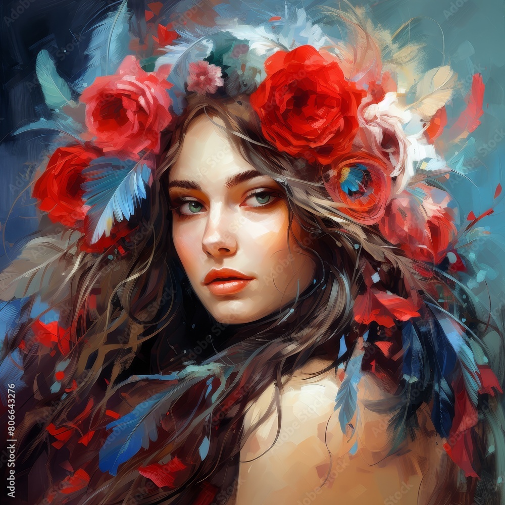 Vibrant floral portrait of a woman