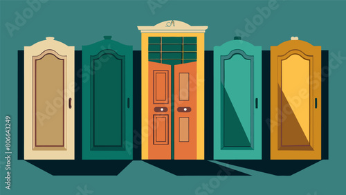 The dressing rooms are made from repurposed doors complete with vintage doors for a charming touch.. Vector illustration