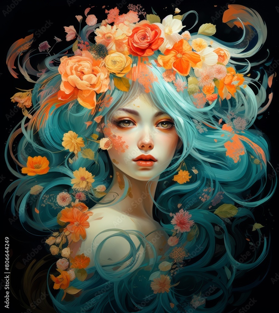 Vibrant floral portrait of a woman Vibrant floral portrait of a woman