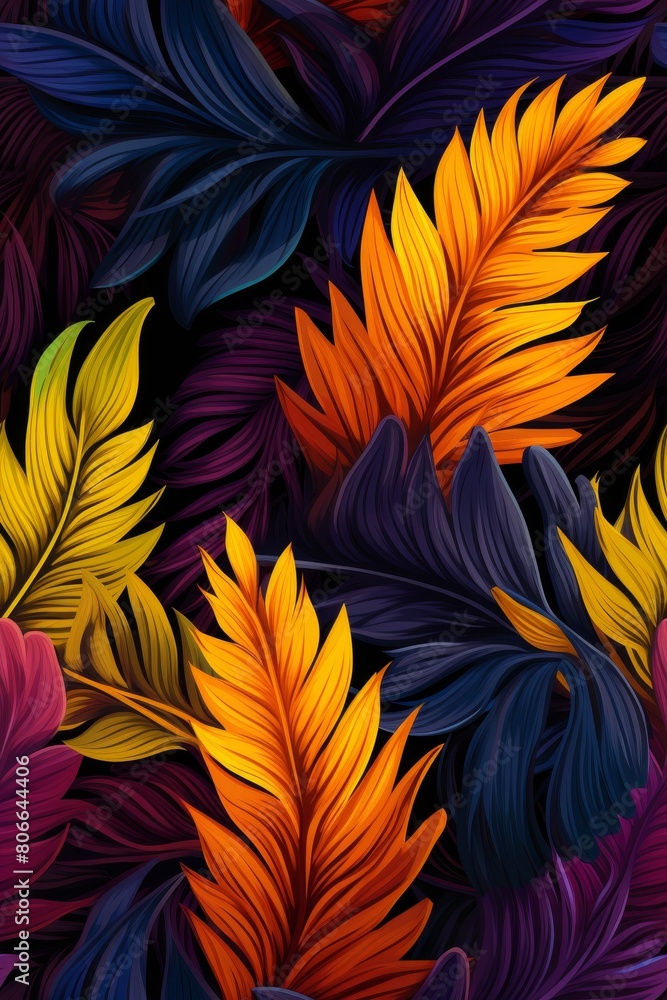 Dark pattern with exotic leaves 