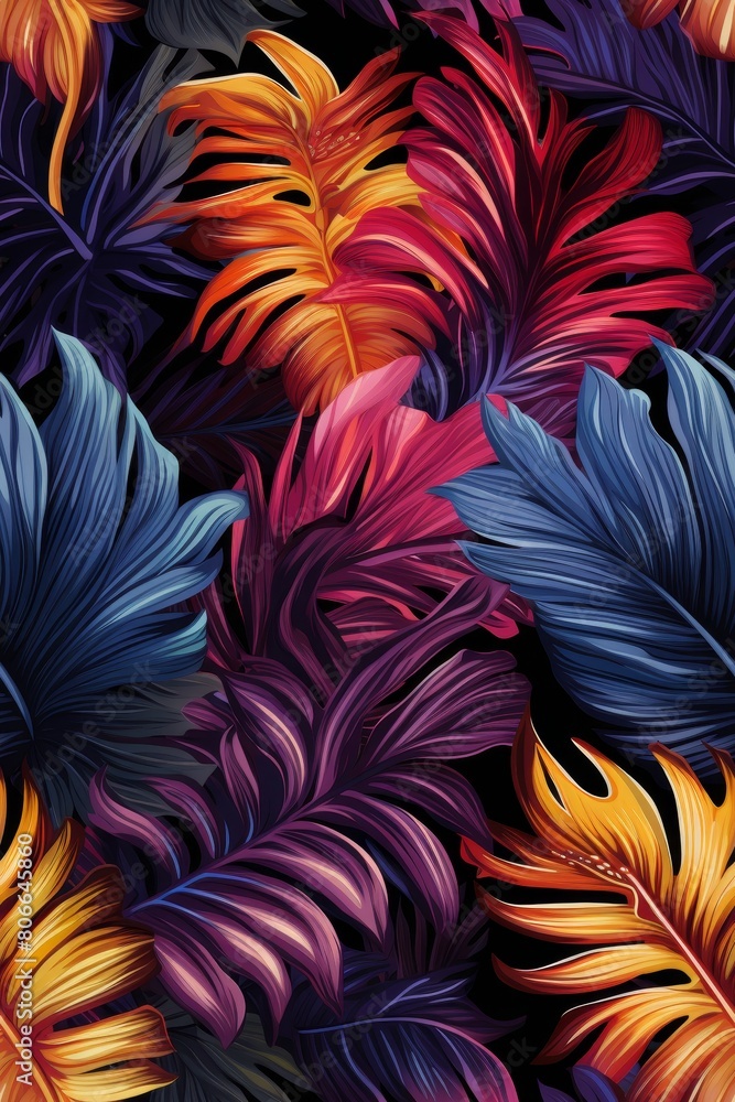 Dark pattern with exotic leaves Dark pattern with exotic leaves