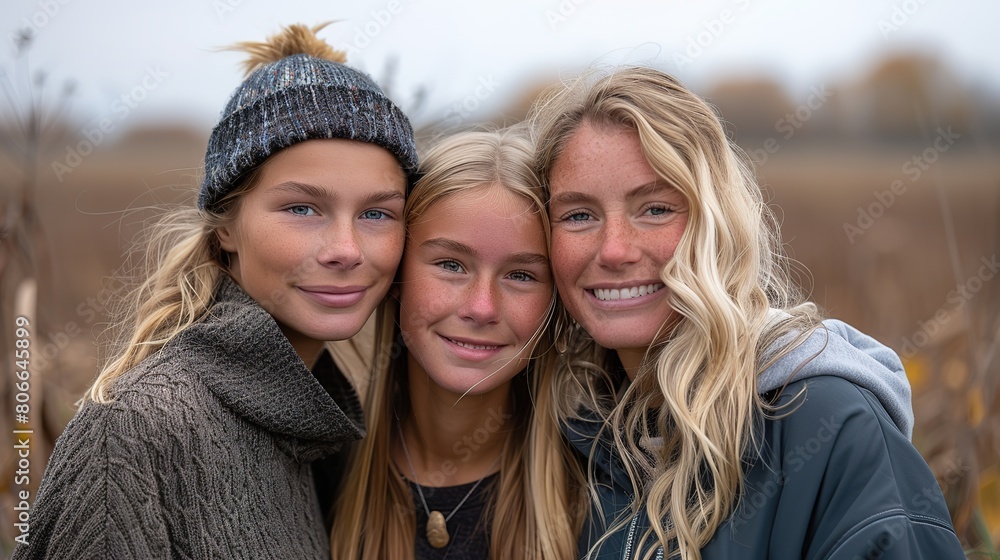 Obraz premium Mother's Day celebration moment, natural family, three generations together, young mothers deeply embrace their lovely children, full of laughter and smiles, warm family intimate interaction in a rela